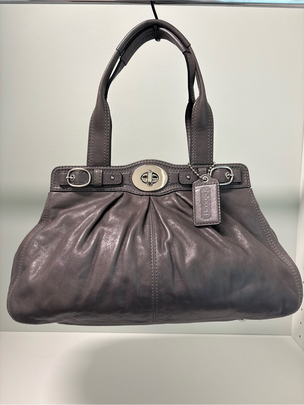 Coach 13914 Garnet Pleated Leather Turnlock Shoulder Bag